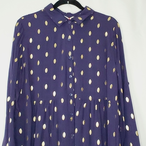 Solitaire Gold Dot Button Front Tunic Size XL Long Sleeve Hi-Low Hem Mini Dress - Picture 3 of 13